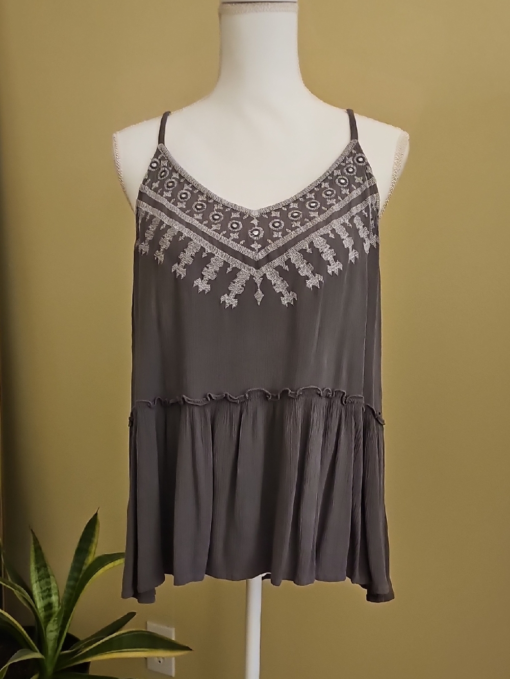 EARTHBOUND Charcoal Embroidered V-Neck Camisole